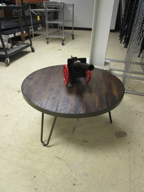 lot 410 image: CONESTOGA CO. TOY CANNON AND ROUND ACCENT TABLE