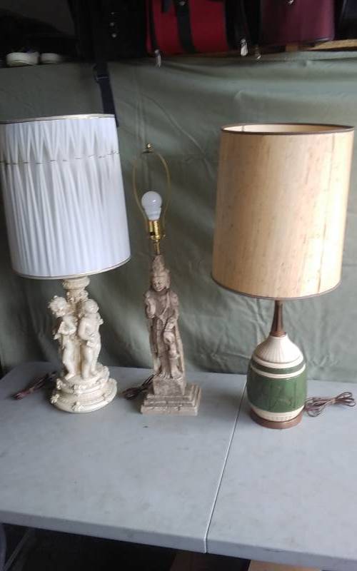 lot 3 image: 3-Vintage Lamps (2-Shades) 36 Inch