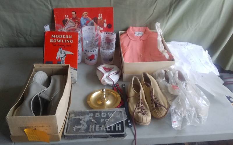 lot 17 image: Collection Of Vintage Bowling Items (Shirts, Shoes, Signs, Collectibles)