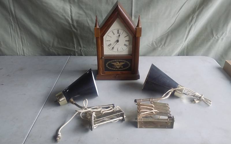 lot 20 image: Ethan Allen Clock & Pair Of Clamp Lamps