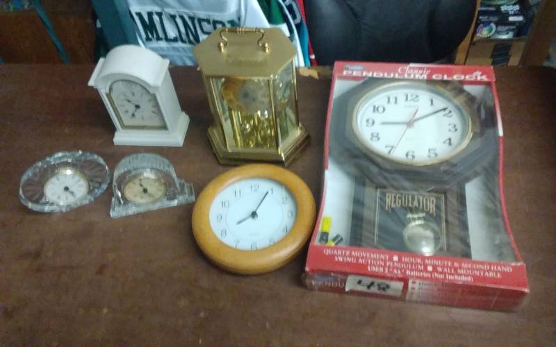 lot 48 image: Collection Of Assorted Clocks (Anniversary, Wall Clock, Crystal, More)