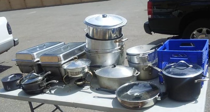 lot 8 image: Chaffing Pans, Large Pots, Large Dutch Oven, Other Pots & Pans - Many Calphalon