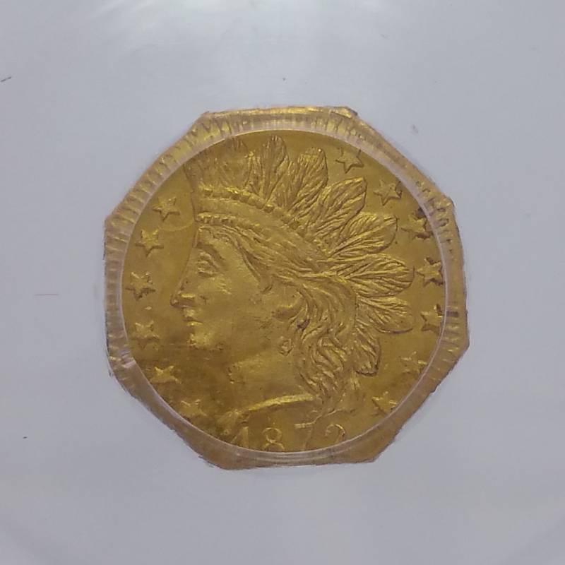 lot 502 image: 1872 California Fractional Octagon $.25 14 Dollar Gold Coin - PCGS MS64