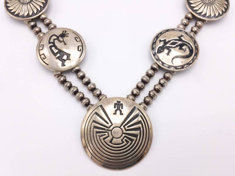 lot 220 image: Hopi Native American Squash Blossom Sterling Silver Necklace