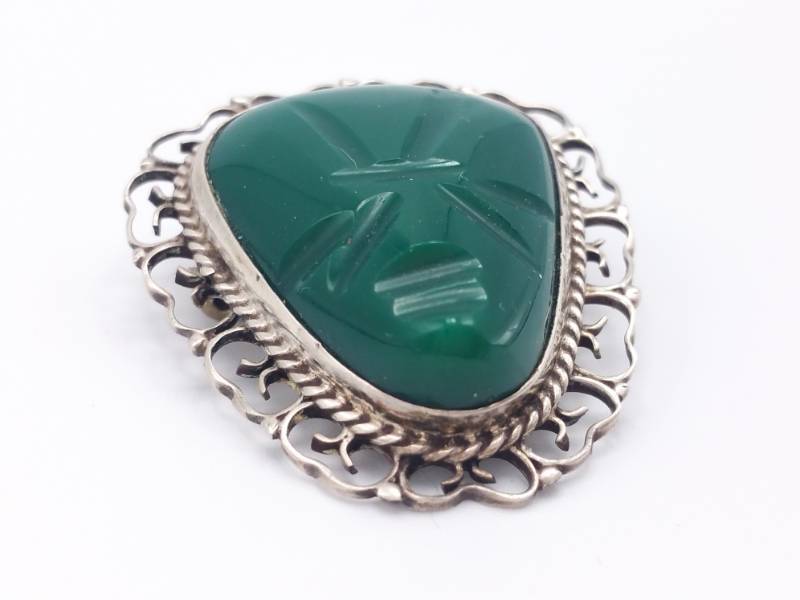 lot 228 image: Aztec Carved Stone Native American Sterling Silver Pin
