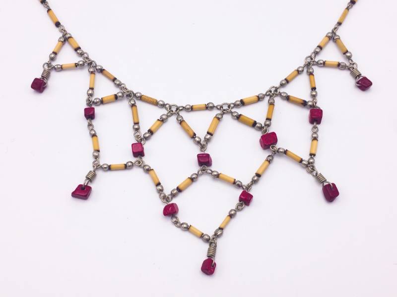 lot 217 image: Reed, Bead, and Red Stone Necklace