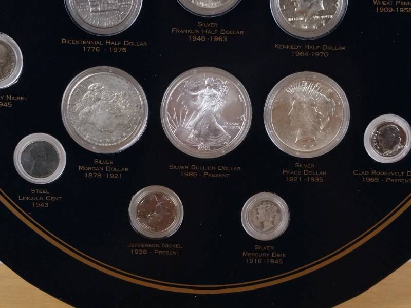 lot 512 image: 150 Years of Americas Most Famous Coin Wall  Table Display Full of Coins