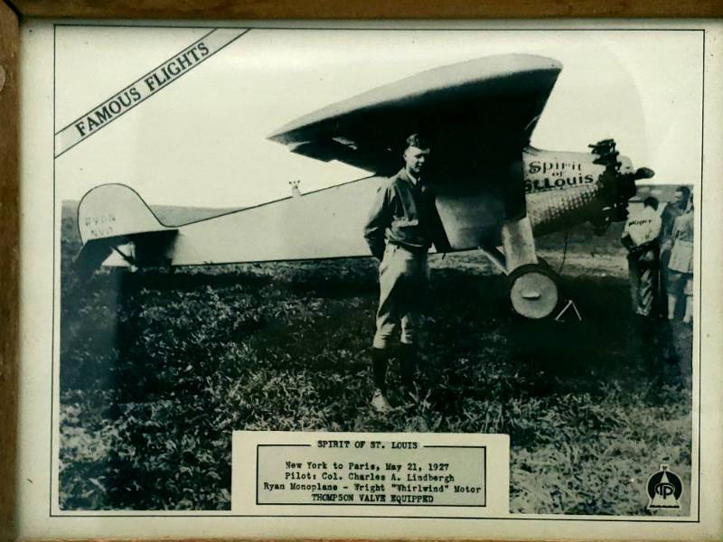 lot 311A image: Vintage Charles Lindbergh Thompson Valve Promotional Piece Famous Flights Spirit of St. Louis Framed Print