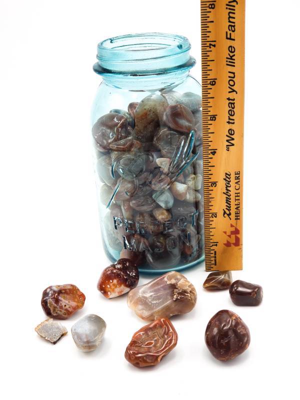 lot 604A image: Large Vintage Mason Jar FULL of Polished Agates