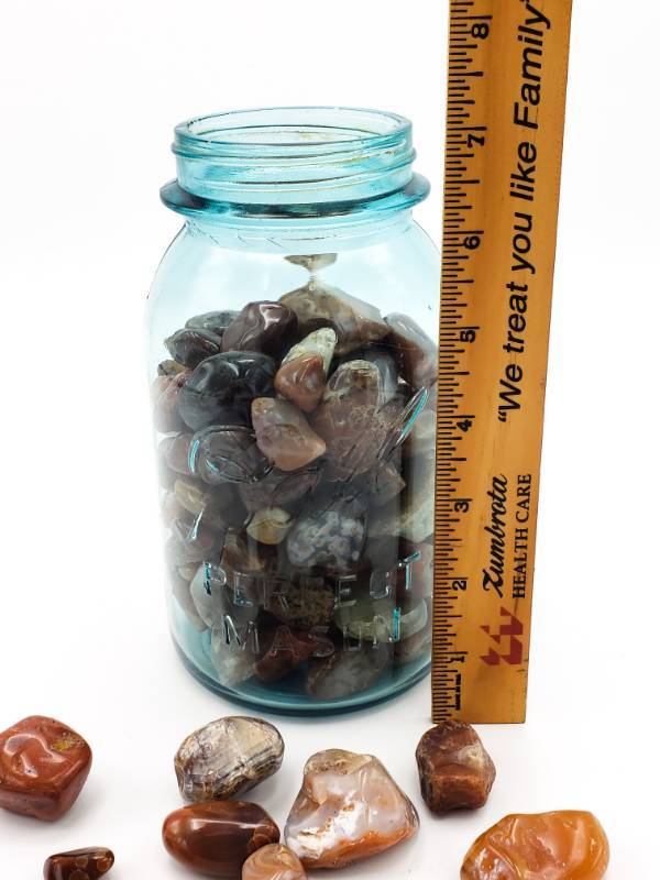 lot 604B image: Large Vintage Mason Jar FULL of Polished Agates