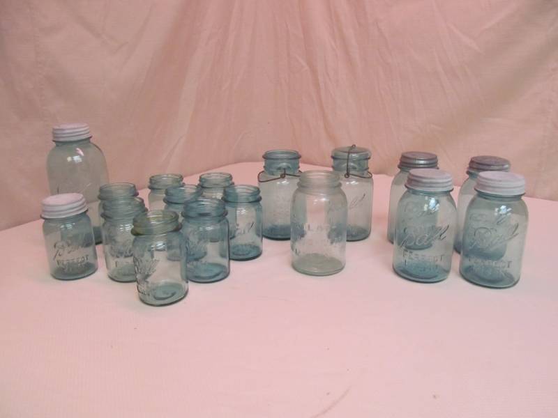 lot 8 image: Blue Fruit Canning Jars
