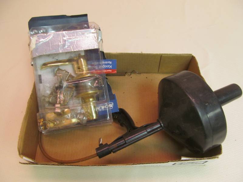 lot 205 image: Entry door lever lock, plumbers snake