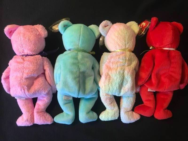 lot 53 image: Retired TY Beanie Babies Eggs, Ariel, Groovy and Osito