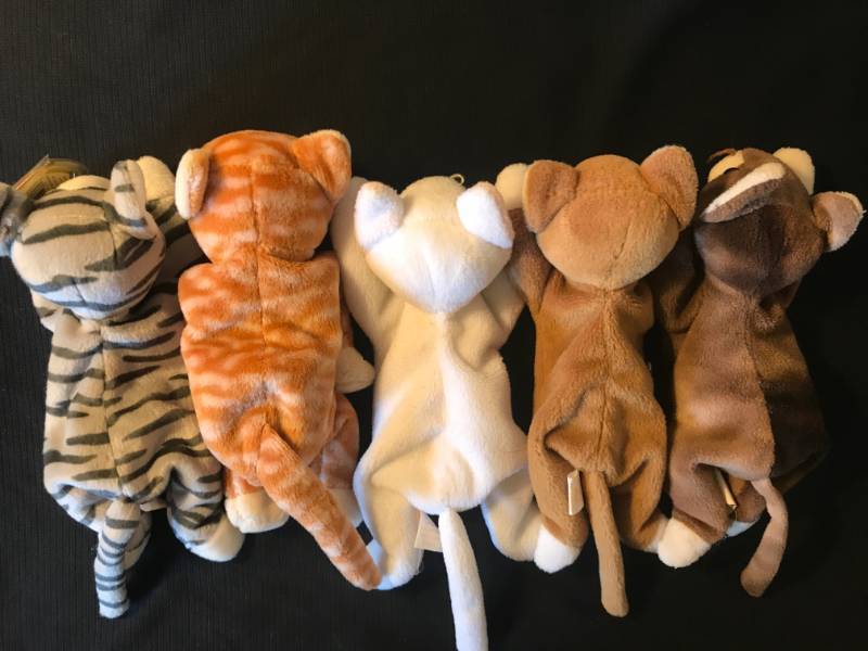 lot 60 image: RARE TY Beanie Babies Prance, Amber, Flip, Nip and Pounce