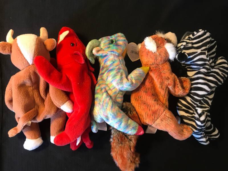 lot 62 image: RARE TY Beanie Babies Bessie, Snort, Goat, Rusty and Ziggy