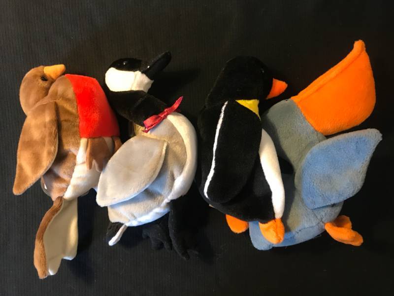 lot 65 image: RARE TY Beanie Babies Early, Loosy, Waddle and Scoop