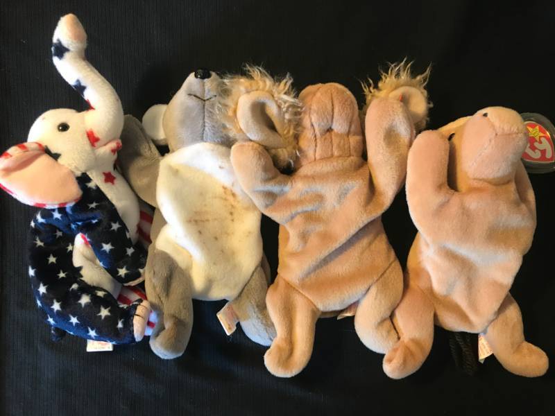 lot 75 image: TY Beanie Babies Righty , Mel, Spunky and Derby