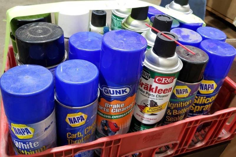 lot 91 image: Pallet lot of 2 Cycle Oil, Antifreeze, Brake Cleaner & Assorted Lubricants