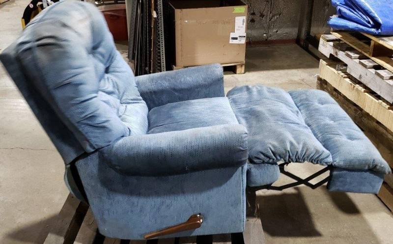 lot 107 image: Blue RecliningSwivelRocker Chair