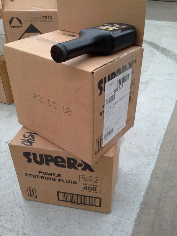 lot 540 image: 2 Cases of Super-X Power Steering Fluid 12oz.