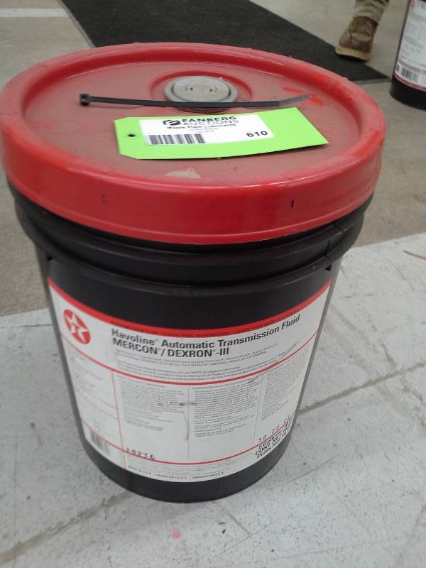 lot 610 image: One Pail of Texaco Havoline Automatic Transmission Fluid Mercon  Dexron III 5-Gallon