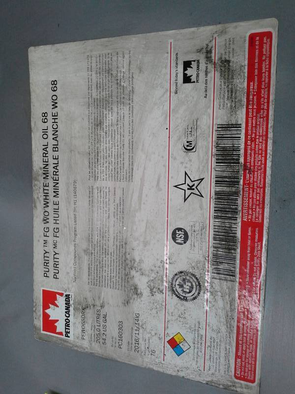lot 1526 image: One Drum of Petro-Canada Purity Food Grade (FG) WO White Mineral Oil 68