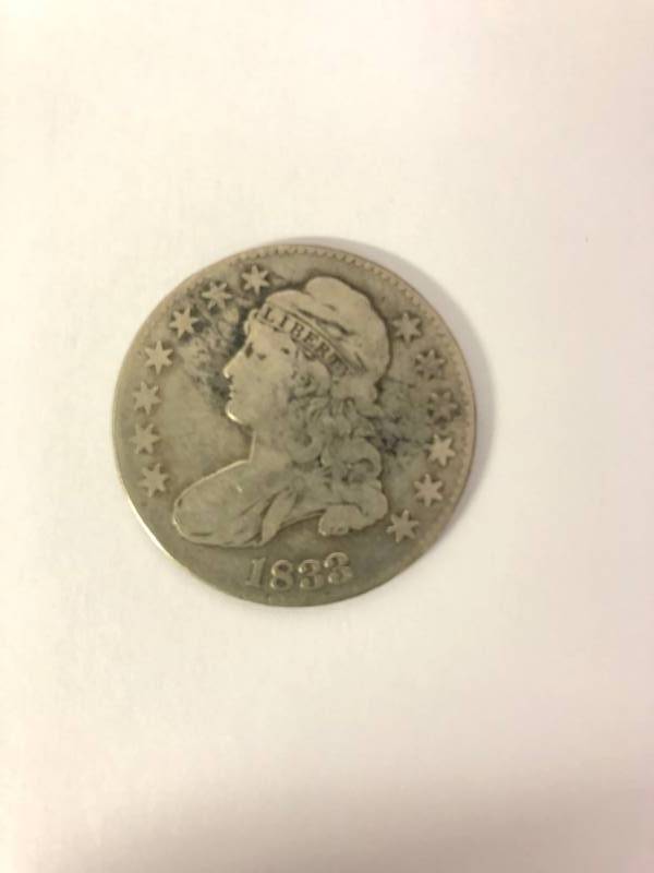 lot 77 image: 1833 Capped Bust Half Dollar Obtuse is in excellent condition