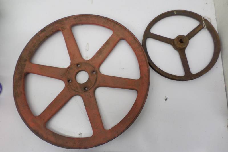 lot 73 image: 2 Antique Cast Iron Wheels-18 Diameter, 10 Diameter