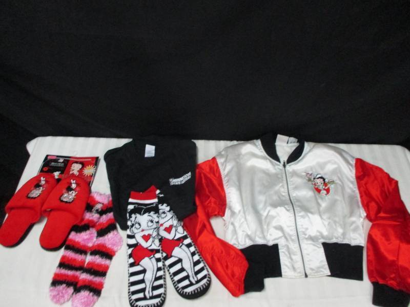 lot 97 image: Size Large Betty Boop Coat, T-Shirt (Medium), Socks