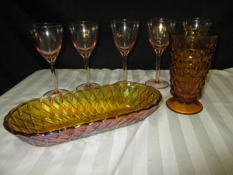 lot 117 image: Carnival Glass and Wine glasses