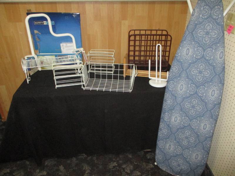 lot 150 image: Ironing Board along with assortment of of shelves