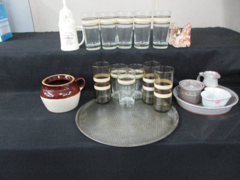 lot 190 image: Regional Treatment Center Bell and Cup, Glasses and Various Pottery