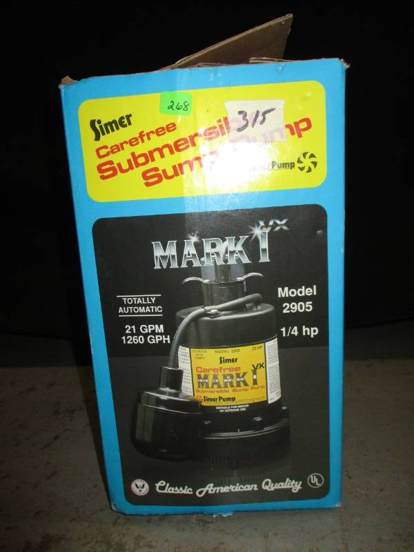 lot 268 image: Water Sump Pump Model 2905 6 amps