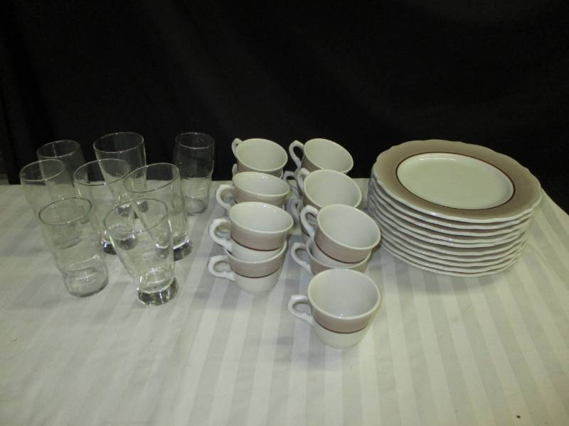 lot 312 image: 31 Piece Dishes Set with some clear glasses