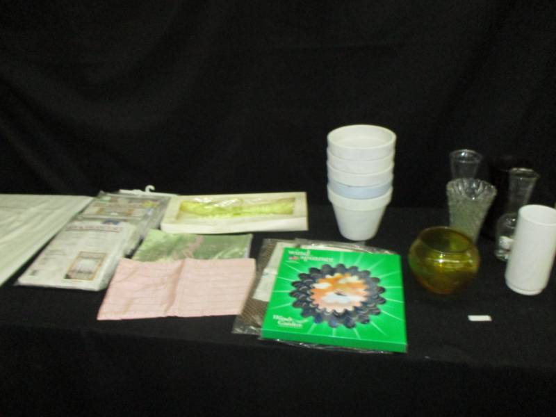 lot 313 image: Curtains, Vases, Hankies and Butterfly Wind Spinner