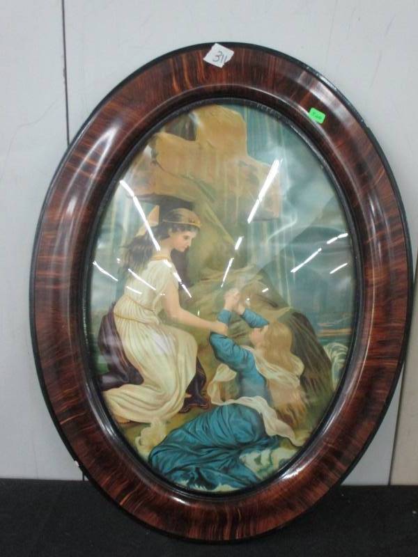 lot 320 image: Beatiful Antique Oval Picture and Frame