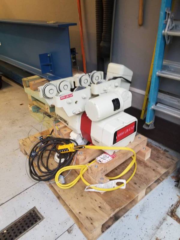 8000 LB Coffing Electrical Chain Hoist and Gorbel Adjustable Height Gantry Crane