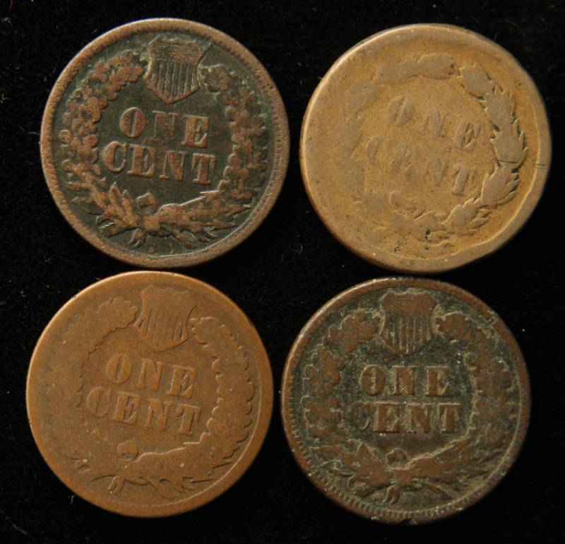 lot 09 image: 4 EARLY INDIAN HEAD CENTS 1859 1864 1873 1875