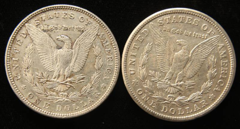 lot 21 image: 2 MORGAN SILVER DOLLARS 1885 1921-S
