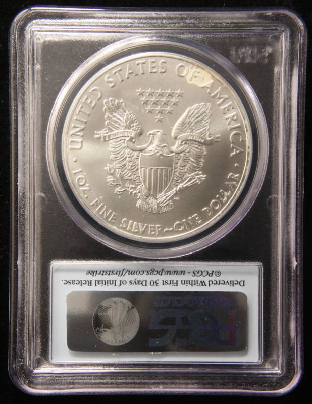 lot 70 image: 2012(W) AMERICAN SILVER EAGLE 1 TROY OZ. .999 FINE SILVER MS70 PCGS FIRSTSTRIKE