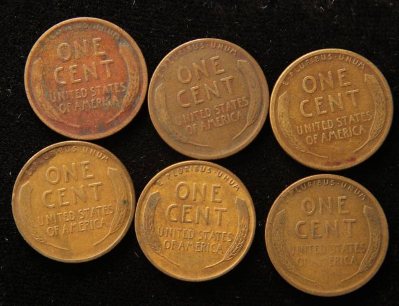 lot 81 image: GROUP OF 6 EARLY WHEAT CENTS 1916 P-D-S 1917 P-D-S