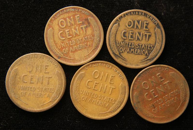 lot 85 image: GROUP OF 5 US WHEAT CENTS 1920 P-D-S 1921 P-S