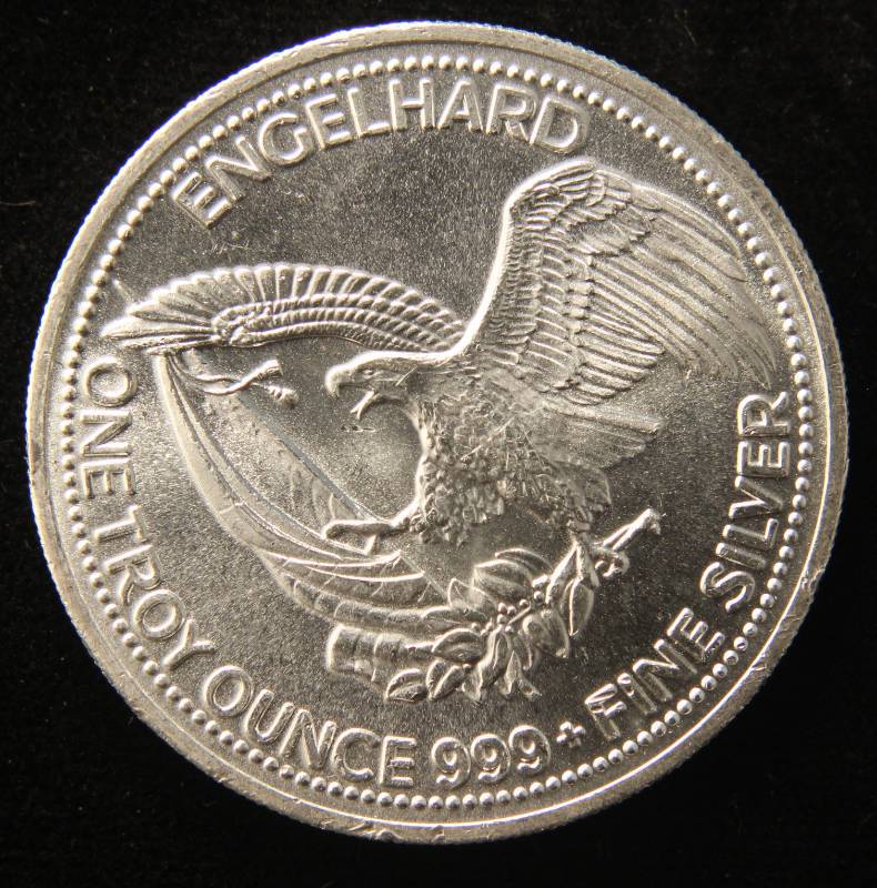 lot 86 image: 1 TROY OZ. .999 FINE SILVER 1985 ENGELHARD AMERICAN PROSPECTOR