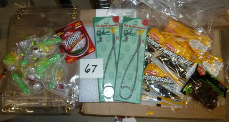 lot 67 image: lot of fishing supplies, plastic ba...