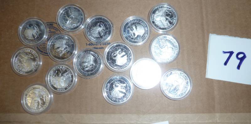 lot 79 image: 15 Silver Plated Whitetail Deer Coi...