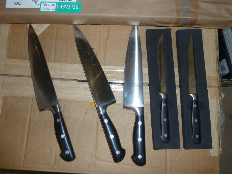 lot 102 image: new kitchen knives,  3 med chef and...