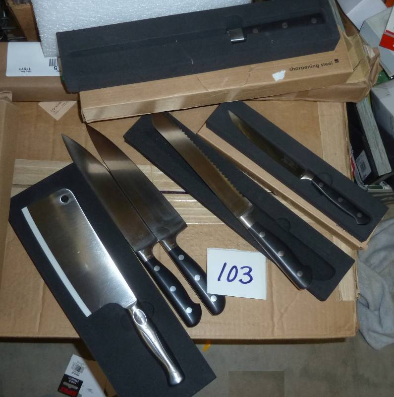 lot 103 image: new kitchen knives,  2 med chef, se...