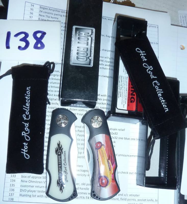 lot 138 image: 2 new Hot Rod collectors knives...