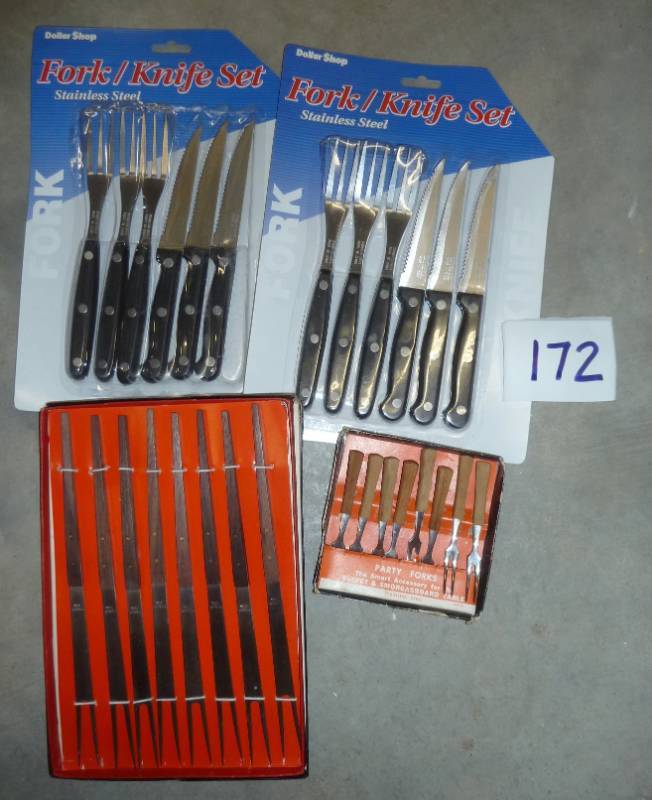 lot 172 image: 2 new knifefork sets and vintage r...