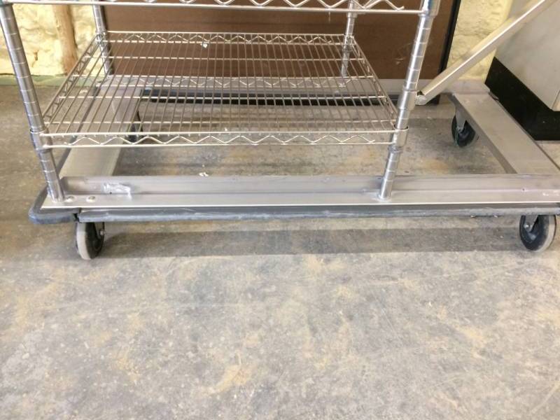 lot 19 image: MSRP $2000&nbspMetro Super Erecta Stainless Steel 5 Shelf  Mobile Wire Storage Shelving Unit Transport Cart